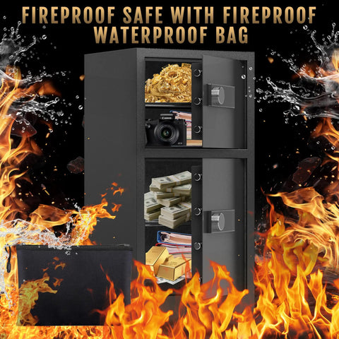 Extra Large Home Safe With Fireproof And Waterproof Bag, Built Tough Double Door Security Safe Box With Removable Shelves