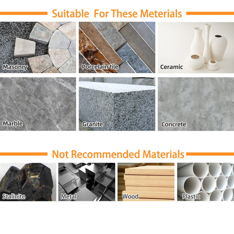 Materials suitable and not for Diamond Core Drill Bits Set 6mm To 65mm Vacuum Brazed Tile Hole Saw 9 Pieces Pro Grade