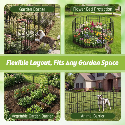 Tall 31.5 Inch Decorative Garden Fence Panels 14 Pack No Dig Metal Wire Border protecting flower beds and pets in lawn.