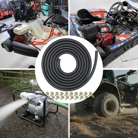 Gas Line Hose Kit With Eight Foot Length Three Sixteenth Inch ID Twin Layer Built Tough Oil Resistant Fuel Hose With Twenty Clamps