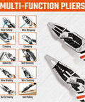 Heavy Duty 2 Piece Pliers Set With Linesman And Long Nose Pliers 8 Inch Multitool For Wire Cutting Stripping Crimping Winding And Deburring Built With CRV Steel For Lasting Tough Performance showcasing multiple functions