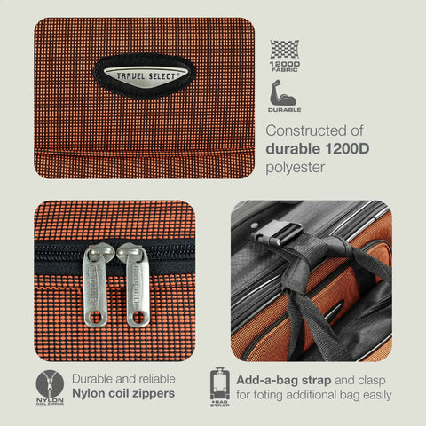 Amsterdam Softside Expandable Luggage With Rolling Wheels Gray 29 Inch Large Durable 1200D Polyester close-up details