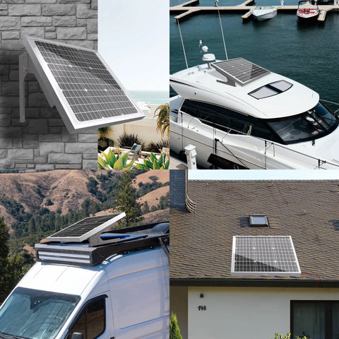50W 12V Solar Panel Kit With Trickle Charger Maintainer, Waterproof Controller, And Adjustable Mount Bracket installation on vehicles and boats