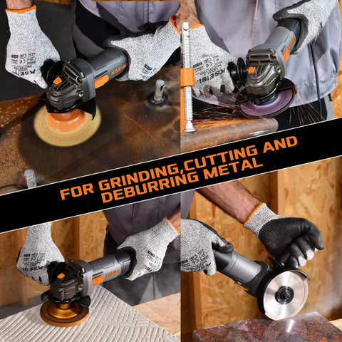 No Nonsense 4-1/2 Inch Angle Grinder 7 Amp 12000 Rpm Built Tough With Durable Housing And Turbo Rim Diamond Blade in action on metal.