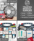 Roadside Ready 12-Foot Heavy Duty Jumper Cables and 378-Piece Car First Aid Kit with safety supplies in organizer