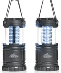 Two Pop-Up LED Lanterns 100 Lumen 360 Degree Bright Light with fold-out handles, IPX4 water resistant, black metal casing