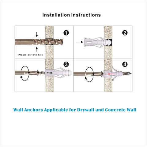 Installation instructions for Size Eight Drywall And Concrete Anchors Kit With Stainless Steel Screws