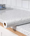 White Glossy Marble Contact Paper Self Adhesive Peel and Stick Wallpaper for Countertops in kitchen, roll view