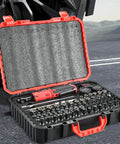 Kickass 3 8 Cordless Ratchet Wrench Kit Packing 40 Ft Lbs Of Beefy Torque With Variable Speed Trigger and 83 piece socket set in a case.