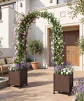 Metal Garden Arch Trellis Arbor With Two Self Watering Planter Boxes for Easy Planting and Climbing Vines in patio setting