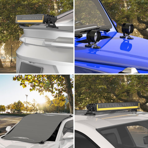 Magnetpro two-piece anti-scratch rubber-coated mounting magnets installed on car roof for light bars and mirrors