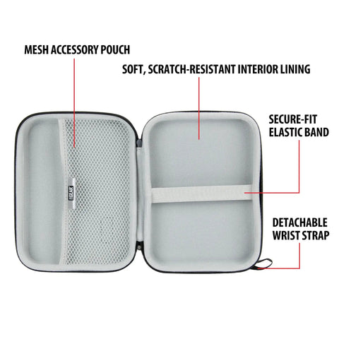 Open Rugged 7.5 Inch Camera Field Monitor Hard Shell Case With Scratch Resistant Interior showing mesh pouch and elastic band.
