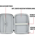 Inside view of Built Tough Hard Shell Tech Organizer Case 7.5 Inches with mesh pouch and soft scratch-free lining.