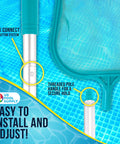 Close-up of Five Foot Leaf Skimmer Pool Net With Adjustable Aluminum Pole Sections for easy pool cleaning