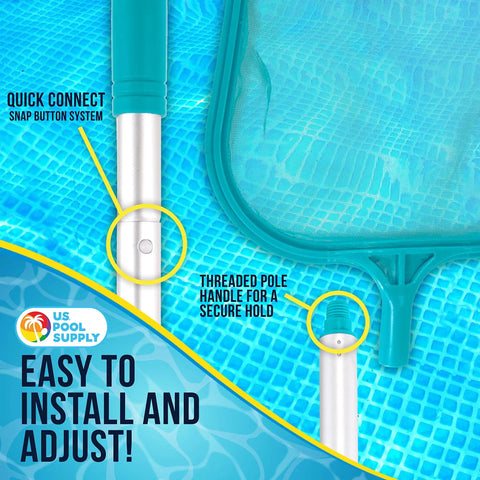 Close-up of Five Foot Leaf Skimmer Pool Net With Adjustable Aluminum Pole Sections for easy pool cleaning