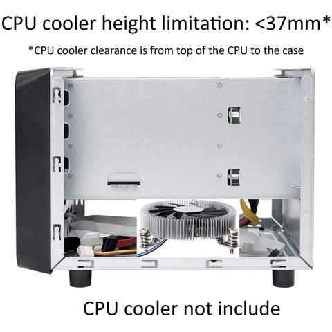 Side view of 4 Bay DIY NAS Case With 4 Drive Bays For 2.5 And 3.5 Inch Drives Mini ITX Motherboard Support USB 3.0, no CPU cooler