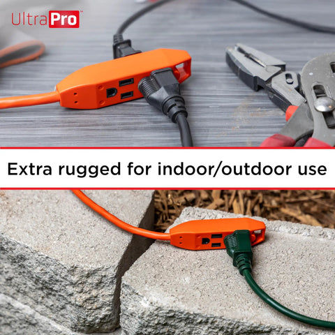 Heavy Duty 25 Ft Indoor Extension Cord With Three Outlets, Grounded 16 Gauge, 125V 13A 1625W, UL Listed, Orange