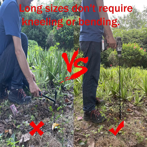 Comparison of using Garden Auger Drill Bit 2 Inch By 30 Inch Upgraded Spiral Hole Digger, squatting vs standing.