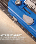 Kreg Rip-Cut circular saw guide, blue body with gray adjustment knob, side view