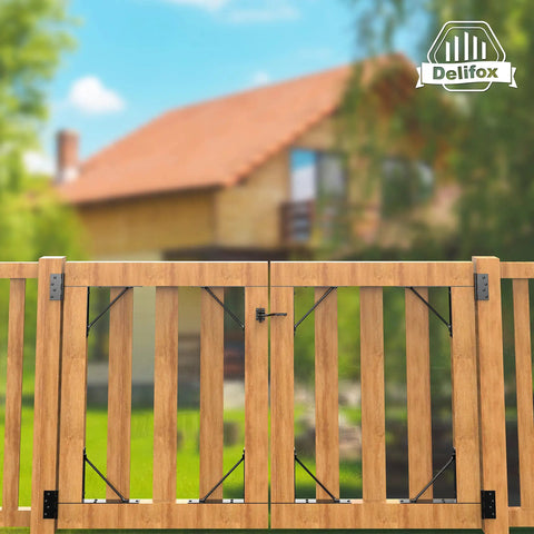 Heavy Duty Gate Frame Kit No Sag For Wood Fence Gates and house in background
