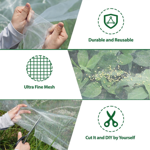 Ultra Fine Garden Mesh Netting Pest Barrier Ten By Fifty Feet White Plant Covers for garden or greenhouse use with ultra fine mesh detail.