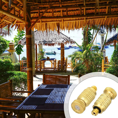 30 Pack Brass Misting Nozzles 0.020 Inch Hole 0.5 Mm 10-24 UNC Thread on outdoor patio overlooking sea