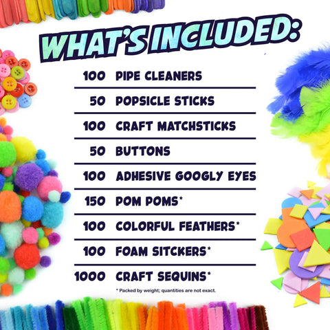 One Stop Arts And Crafts Kit For Kids And Toddlers With Pipe Cleaners, Popsicle Sticks, Buttons, and Googly Eyes list