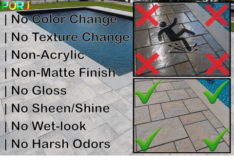 Dry As A Bone Masonry Sealer Concentrate Makes Three Gallons Of Heavy Duty Water Repellent for treated concrete pavers, showing no color or texture change.