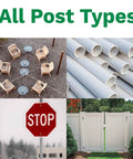 Image displaying uses of 1-Post Kit For Any Post Type; Quick, No Tools Needed Concrete Alternative That Sets Fast, Protects Against Rot And Rust, Works With All Post Styles, White Finish, Easy To Use, Durable And Low Maintenance with furniture, pipes, stop sign, and gate fence.