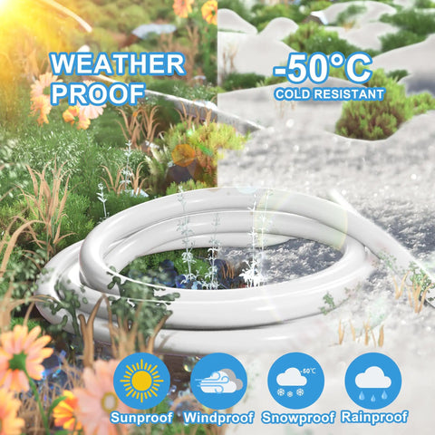 Indoor Outdoor Waterproof Extension Cord 15 Ft 16 AWG SJTW Flexible Outdoor Power Cable 3 Prong Cold Resistant White 13 Amp 1625 Watt ETL Listed For Indoor Or Outdoor Use on grass and snow with weatherproof icons.