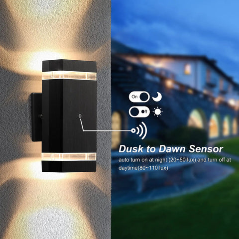 Dusk To Dawn Outdoor Lighting With 5W LED Exterior Fixtures IP65 Waterproof Wall Sconce Lights for Porch Garden Garage Front Door