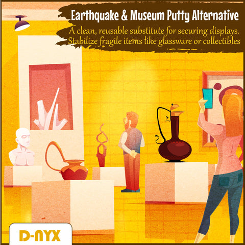 Museum with displays secured using an earthquake-friendly putty alternative for fragile items.