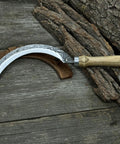 Hand-Forged Large Sickle With 7.5 Inch Blade, High-Carbon Steel For Gardening, Harvesting, And Landscaping, Ergonomic Ash Handle