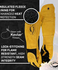 Split Deerskin Welding Gloves For MIG And Stick, 21 Inch Length With Fleece And Foam Insulation, Heat Shield Patch And Reinforced Padding