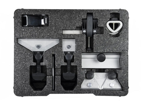 Badass Water Cooled Sharpening Bundle Includes Hand Tool Kit Woodturner Jig attachments in foam case for precise sharpening tasks.