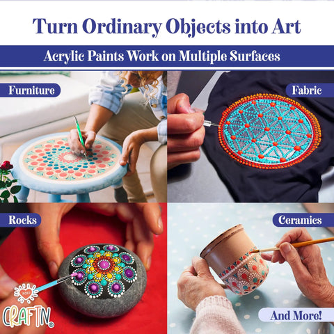 Beginner Mandala Painting Kit With 46 Pieces, Acrylic Paints, Reusable Stencils And Dotting Tools for creating art on various surfaces.