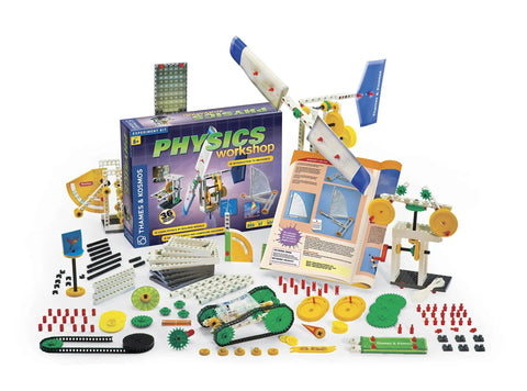 Hands-On Physics Workshop Kit With Over 300 Pieces Build A Windmill Two-Speed Crane Sail Car Mars Robot And Hammer Machine displayed