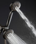 Oil Rubbed Bronze High Pressure Three Way Shower System With Rain Head And Six Setting Handheld spraying water