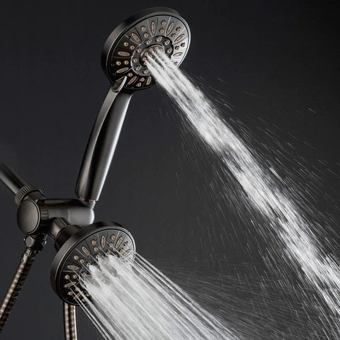 Oil Rubbed Bronze High Pressure Three Way Shower System With Rain Head And Six Setting Handheld spraying water