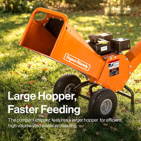 Wood Chipper Shredder Mulcher With 7HP Engine, Heavy Duty Compact Rotor Design, large hopper for branches and debris