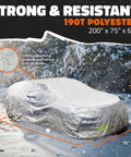 Car covered with Large Sedan Car Cover 200x75x60 Inches All Weather 190T Polyester With Buckle Strap in snowy setting