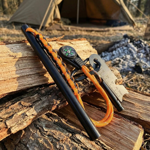 Easy Fire Starter Rod With Compass For Camping And Hiking, Magnesium Ferrocerium Fire Spark Rod 3/8 Inch By 6 Inch on wood