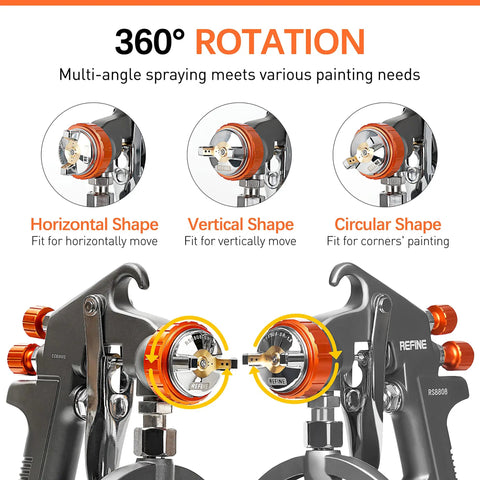 Heavy Duty Siphon Feed Air Spray Paint Gun With 1.8Mm Needle And 1000Cc Aluminum Pot showing 360° rotation for various angles in painting.