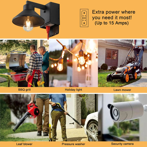 Outdoor Wall Sconce With Built In GFCI Outlets No Fuss Waterproof Aluminum Exterior Lighting For Porch Patio Front Yard Black Powder Coated Durable Wall Mount With Outlet 2 Pack, showcasing power options.