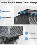 Hardtop Outdoor Gazebo With Aluminum Frame And Double Galvanized Steel Roof For Patio Backyard Or Deck Curtain Netting Included Dark Grey 10x12 Pergola Built To Weather The Elements showing double roof water resistance