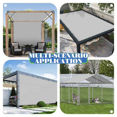 10x12 Foot Waterproof Shade Sail For Patio And Garden, Dope Heavy Duty Rectangle Sun Shade With Grommets UV Block Protection, Outdoor Pergola Cover, Light Gray Canopy For Backyard And Outdoor Living displayed in various outdoor settings.