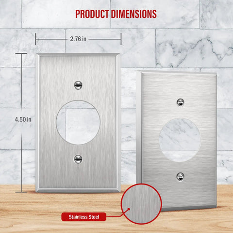 Heavy Duty Metal Wall Plate For 1.406 Inch Single Receptacle 1 Gang Corrosion Resistant 430 Stainless Steel UL Listed Angle View