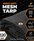 Heavy Duty Mesh Tarp 7 Ft By 14 Ft Black Weatherproof Protective Cover with grommet and material details