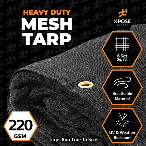Heavy Duty Mesh Tarp 7 Ft By 14 Ft Black Weatherproof Protective Cover with grommet and material details