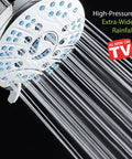 High Pressure 6 Setting Rain Shower Head 6 Inch Chrome Finish With Hygienic Anti Clog Nozzles spraying water in shower.